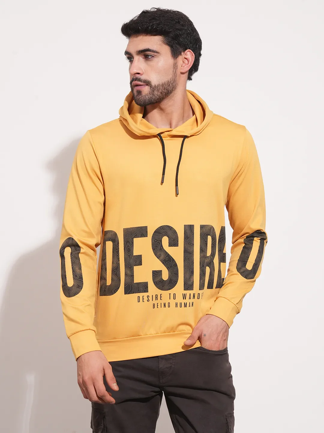 Mustard Regular Fit Men's Hoodie by Being Human Clothing - Image 2