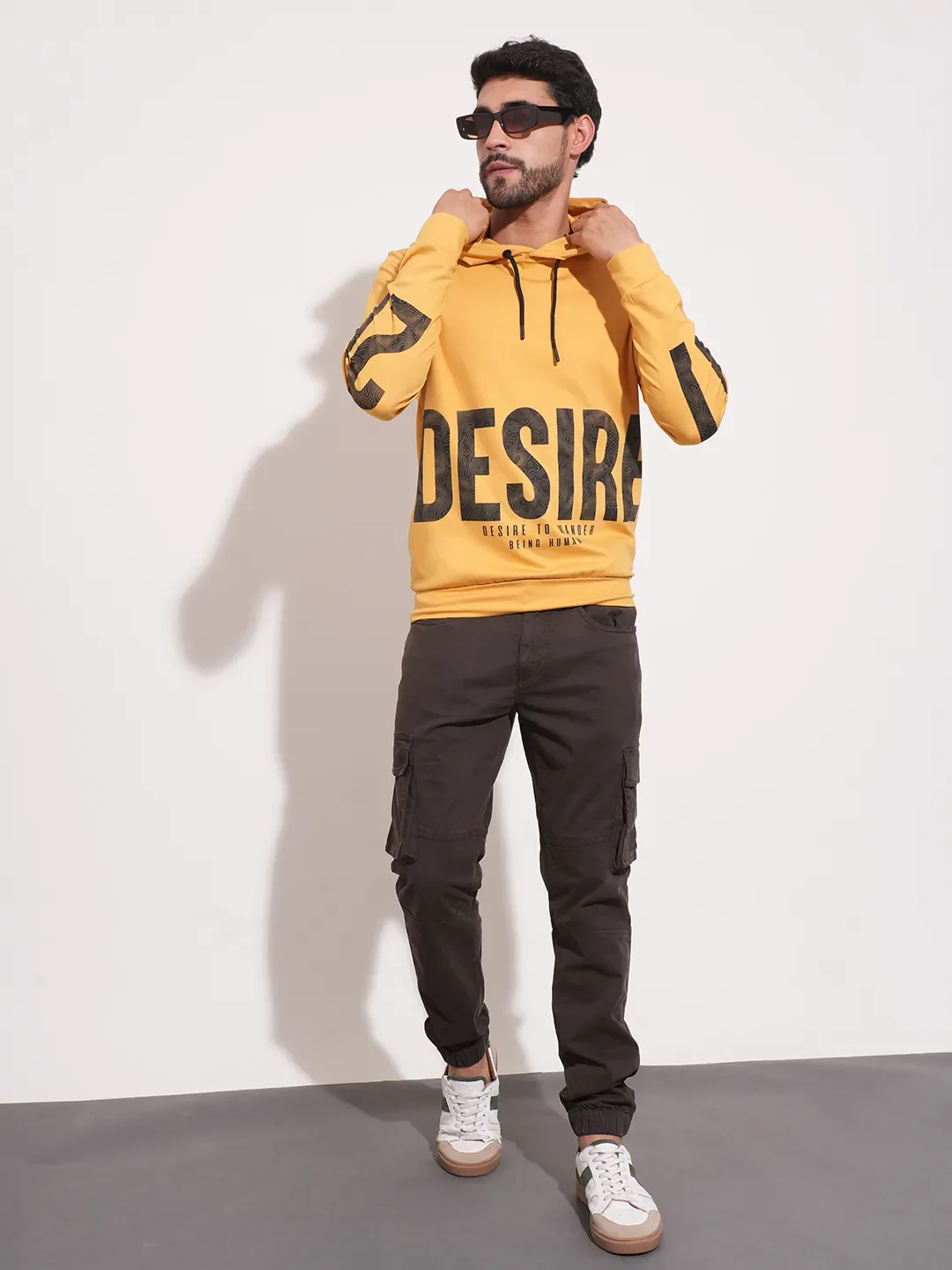 Mustard Regular Fit Men's Hoodie by Being Human Clothing - Image 4