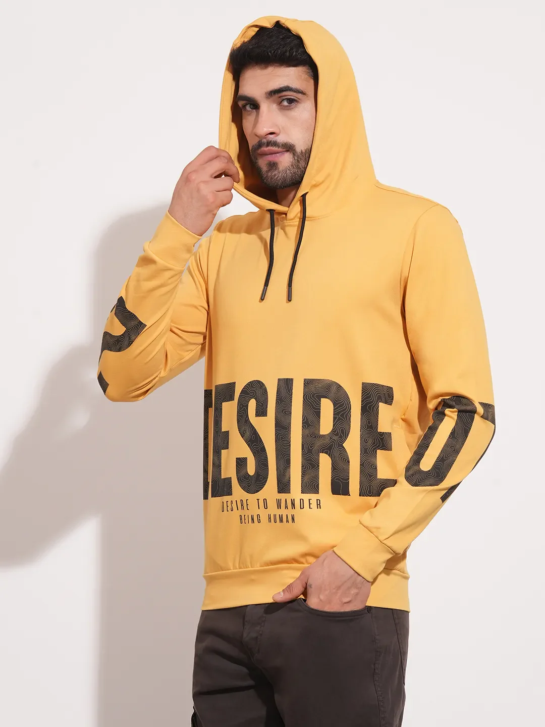 Mustard Regular Fit Men's Hoodie by Being Human Clothing - Image 6