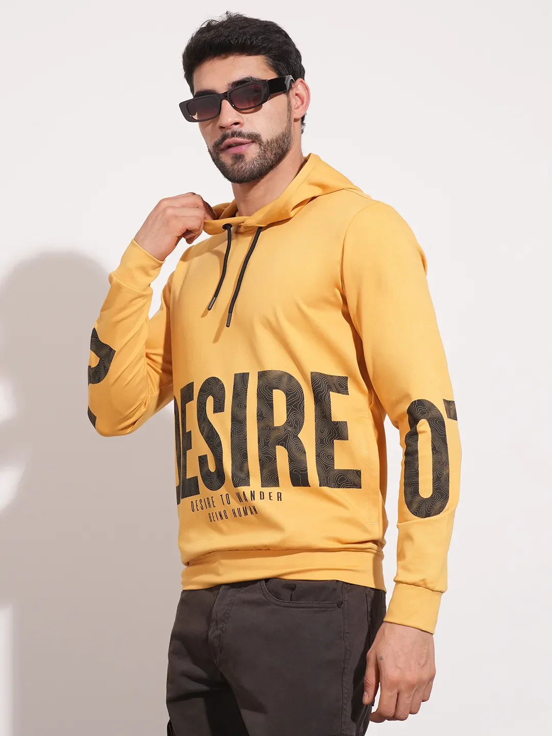 Mustard Regular Fit Men's Hoodie by Being Human Clothing - Image 7