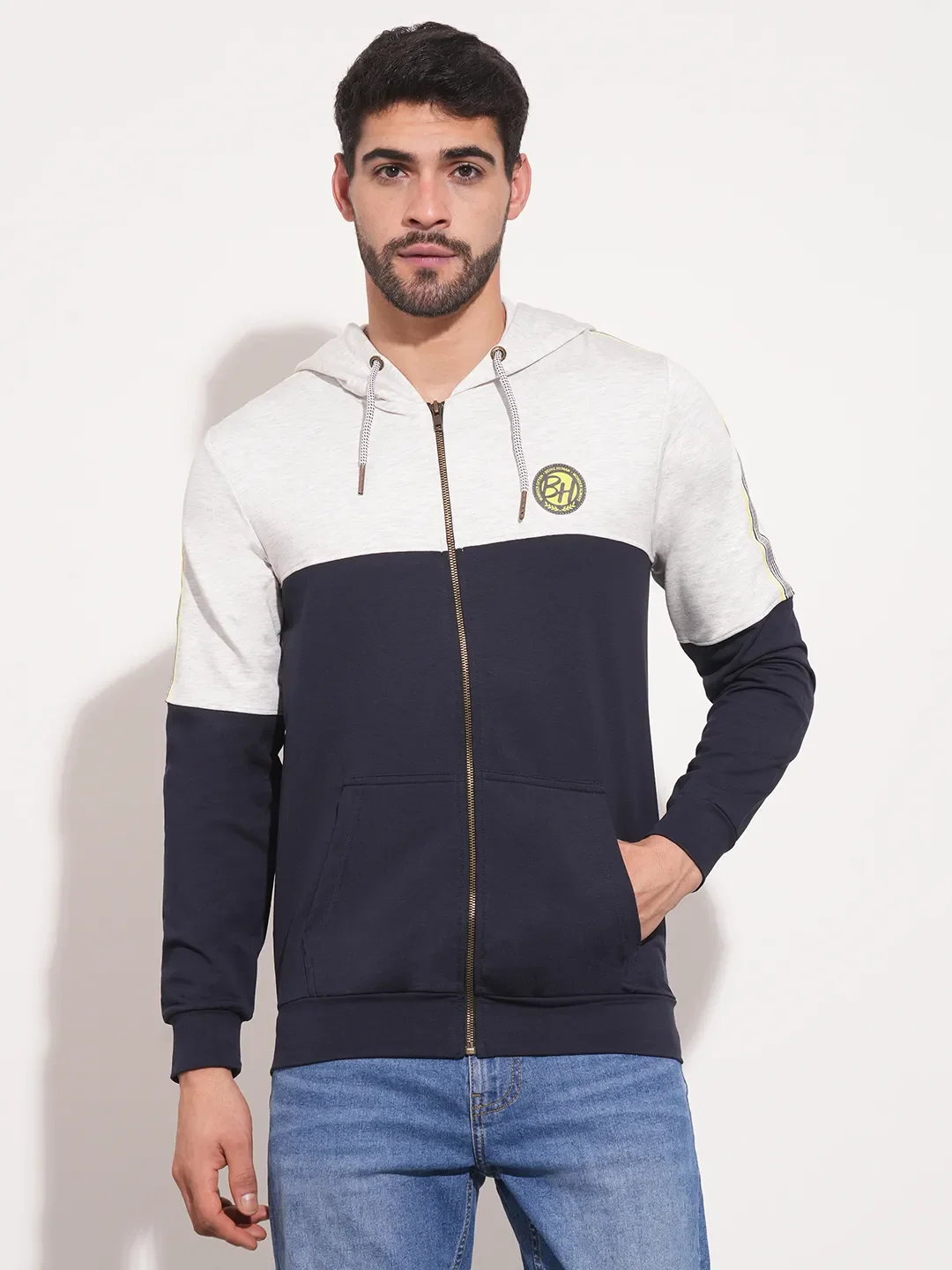 Blue Regular Fit  Long Sleeves Men's Hoodie by Being Human Clothing