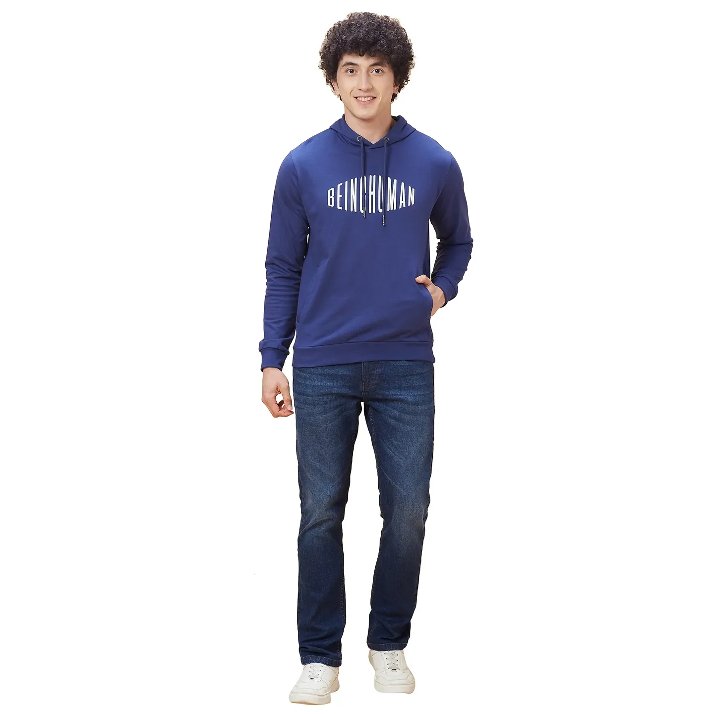 Blue Regular Fit Long Sleeves Men's Hoodie by Being Human Clothing - Image 2