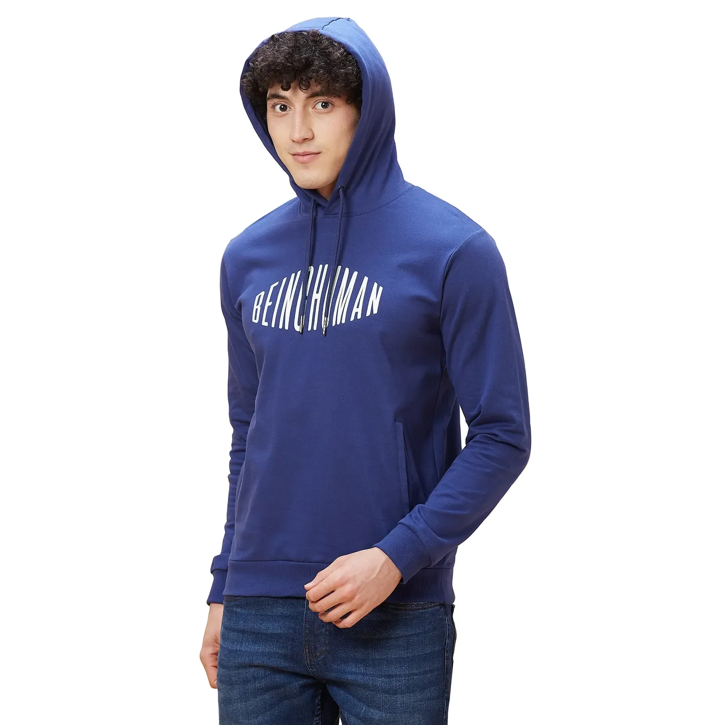 Blue Regular Fit Long Sleeves Men's Hoodie by Being Human Clothing - Image 4