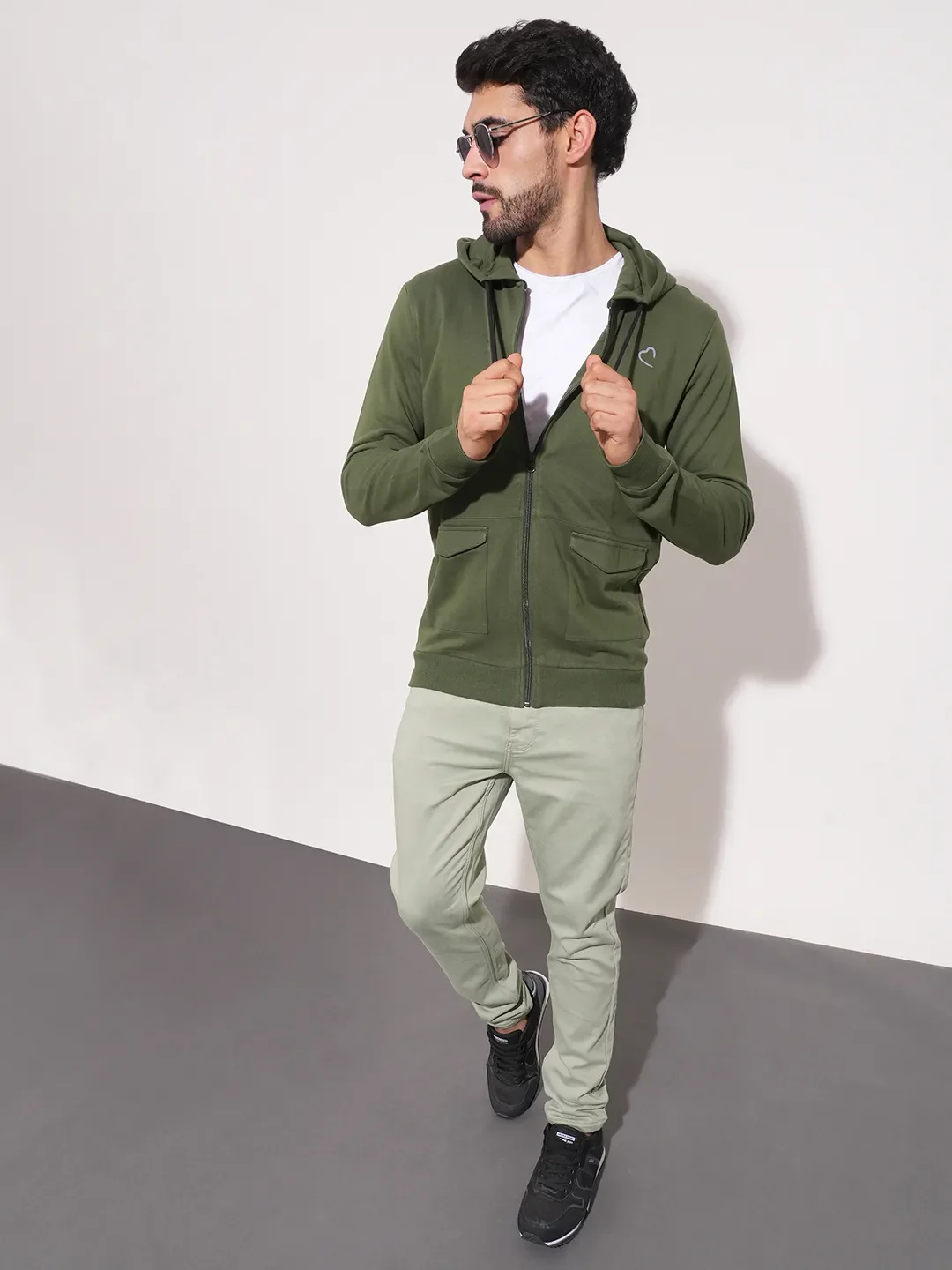 Olive Regular Fit Round Neck Long Sleeves Men's Hoodie by Being Human Clothing - Image 4