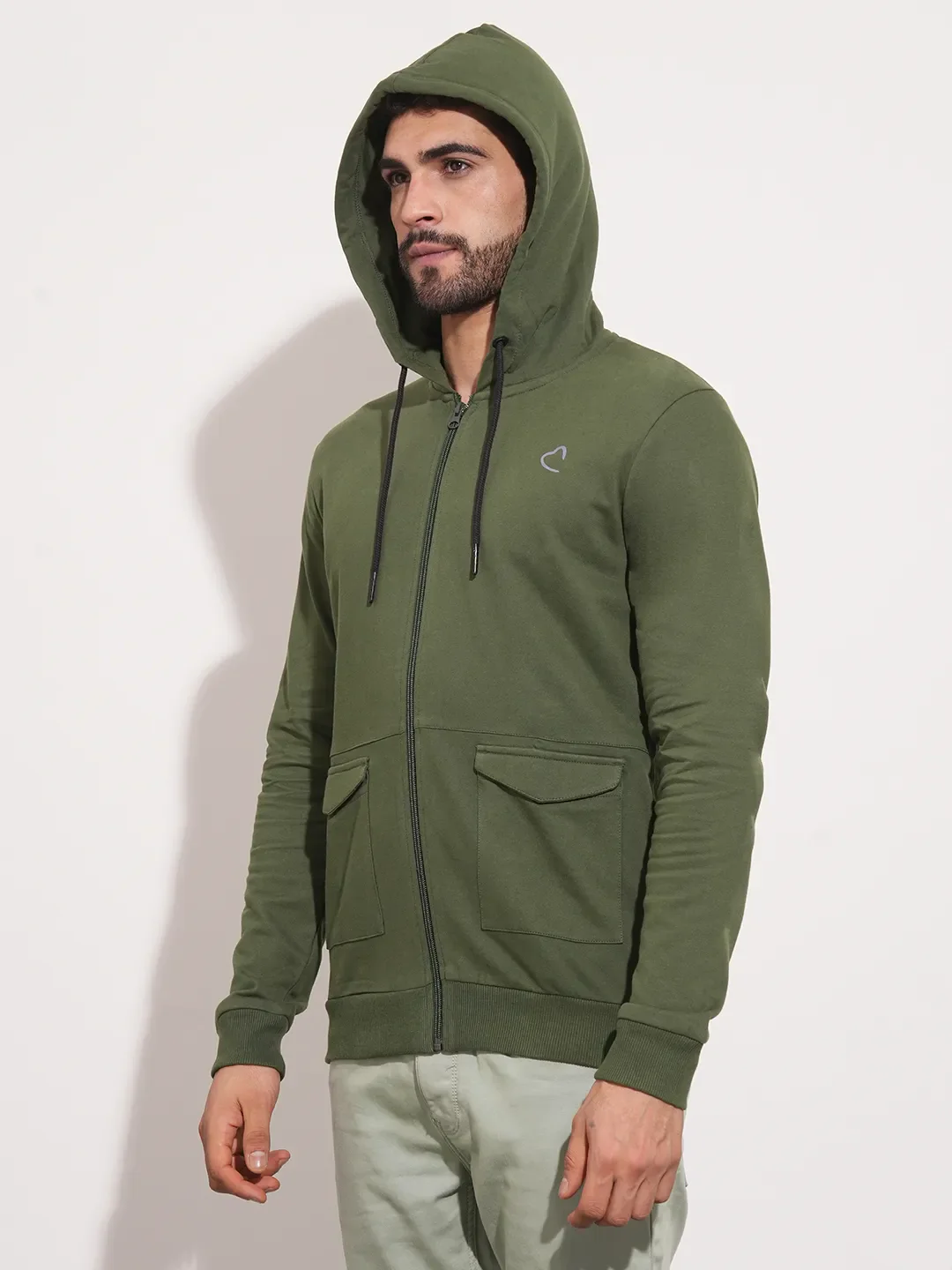 Olive Regular Fit Round Neck Long Sleeves Men's Hoodie by Being Human Clothing - Image 6