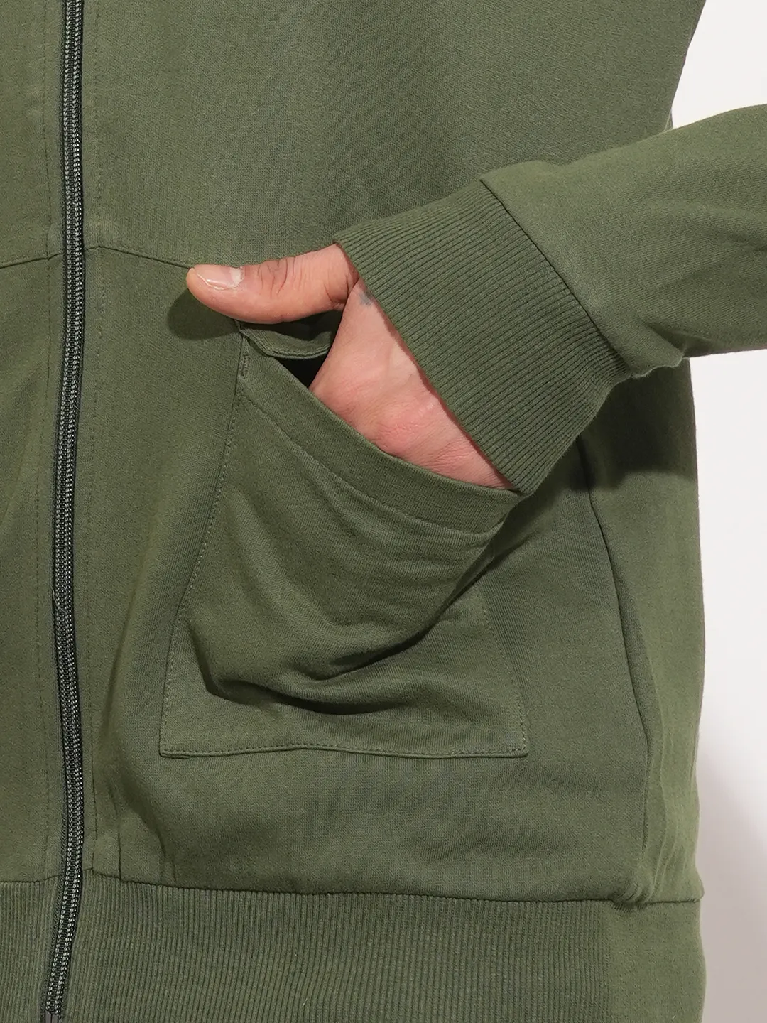 Olive Regular Fit Round Neck Long Sleeves Men's Hoodie by Being Human Clothing - Image 9