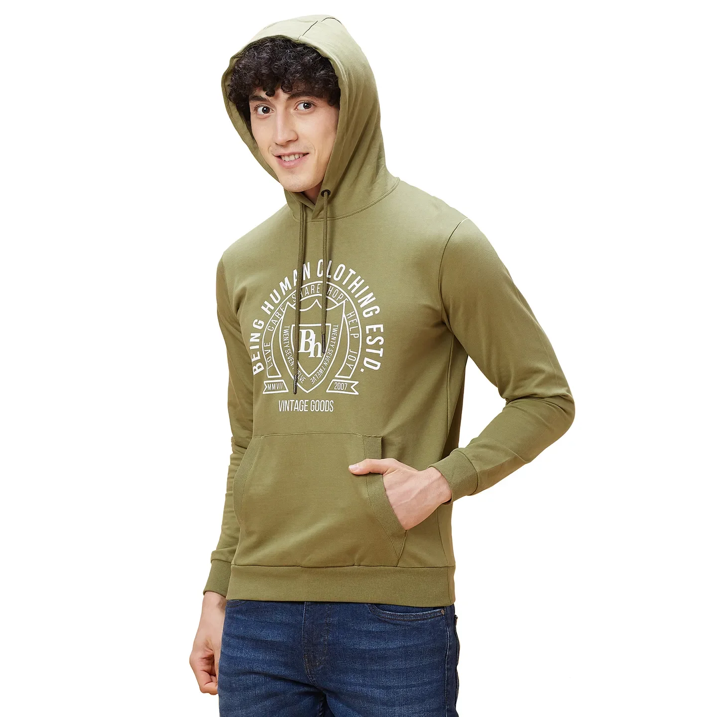 Olive Regular Fit Men's Hoodie by Being Human Clothing - Image 2