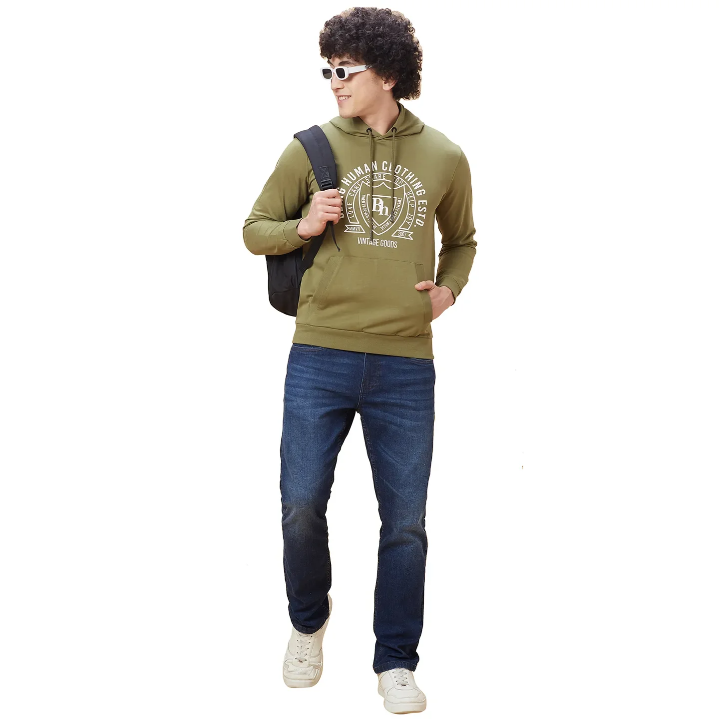 Olive Regular Fit Men's Hoodie by Being Human Clothing - Image 4