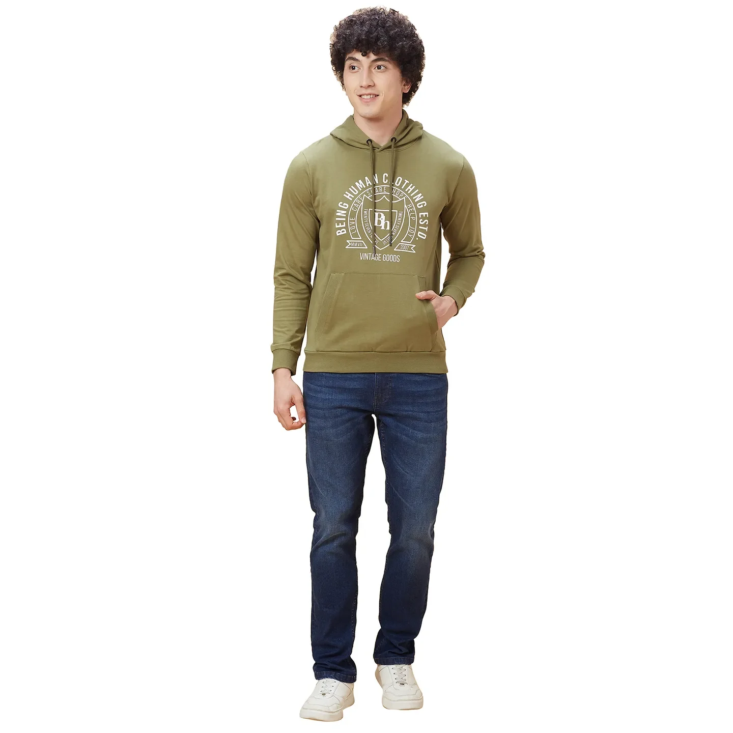 Olive Regular Fit Men's Hoodie by Being Human Clothing - Image 5