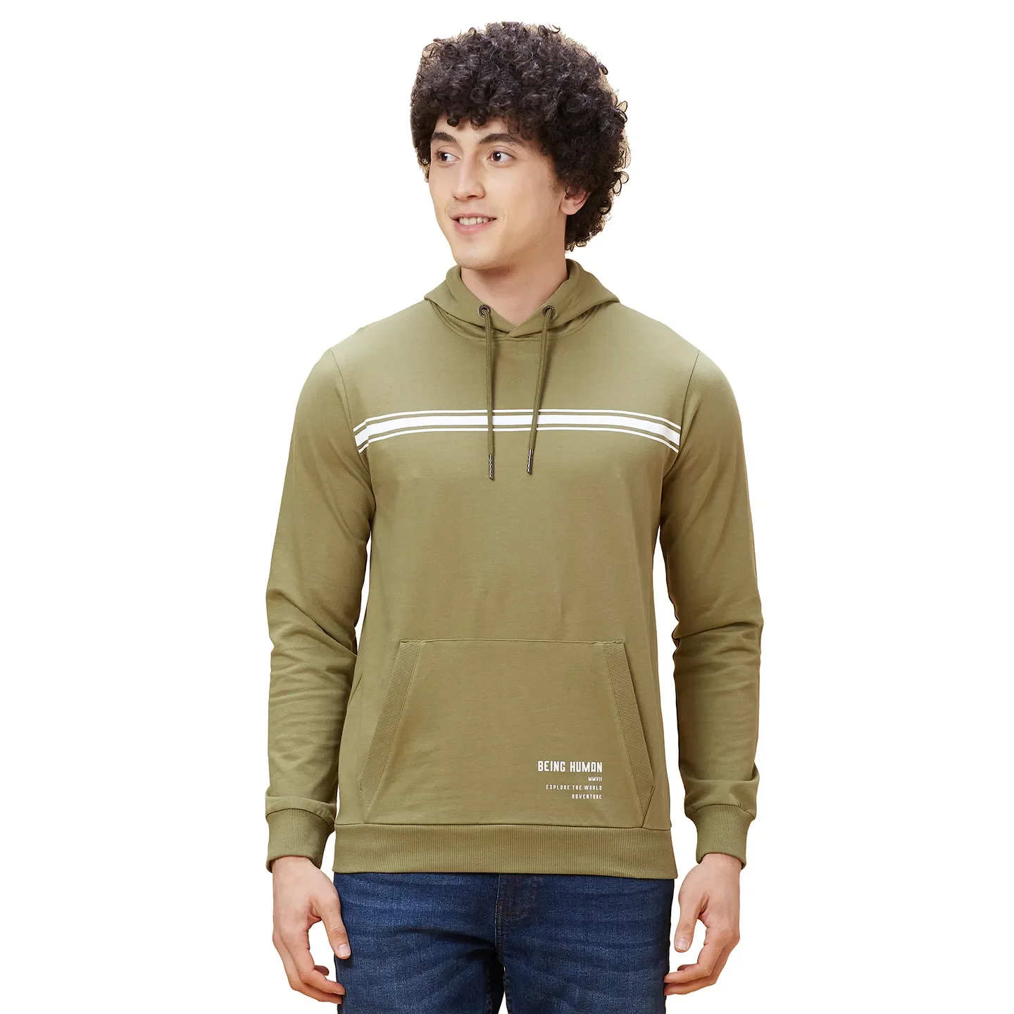 Olive Regular Fit  Long Sleeves Men's Hoodie by Being Human Clothing