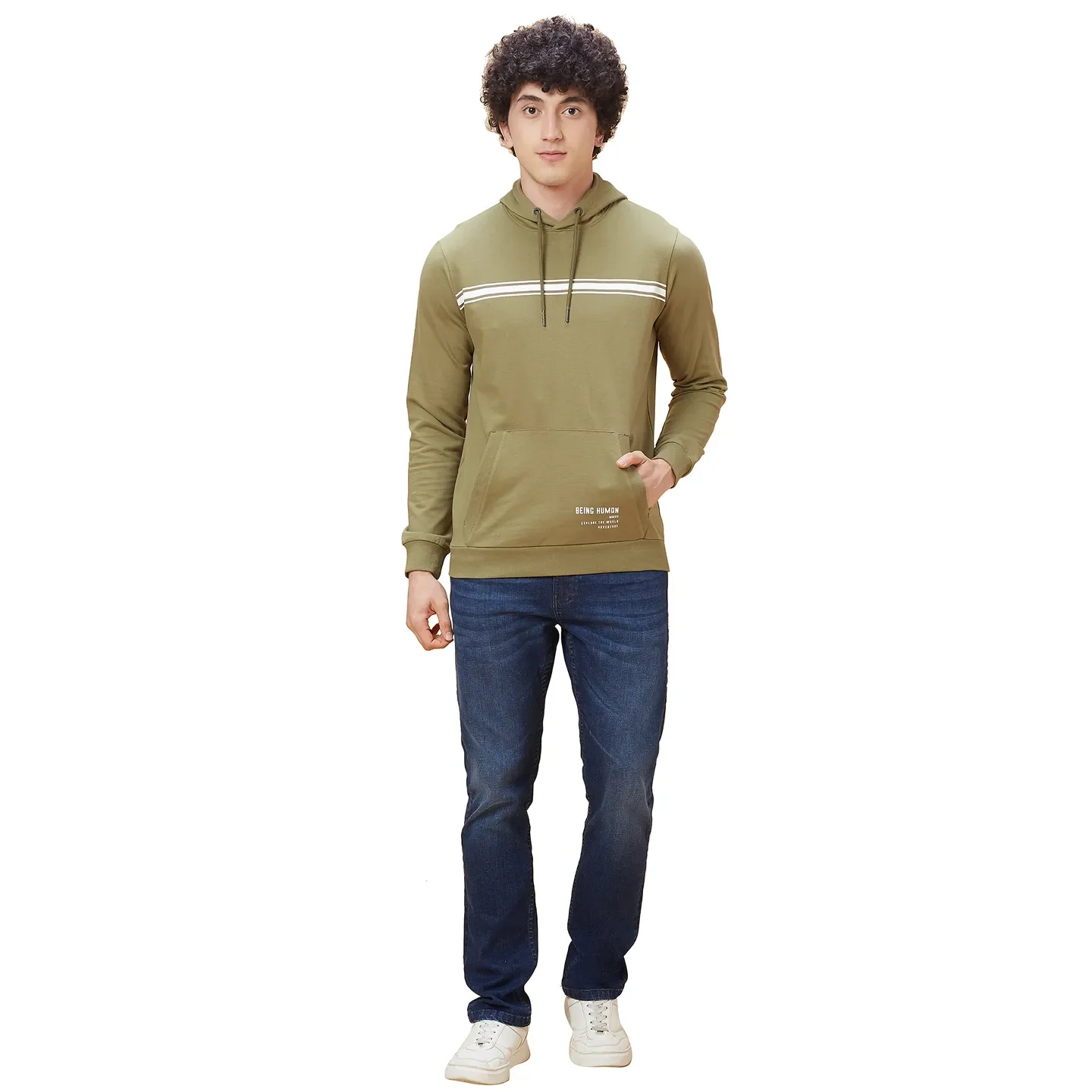 Olive Regular Fit  Long Sleeves Men's Hoodie by Being Human Clothing - Image 2