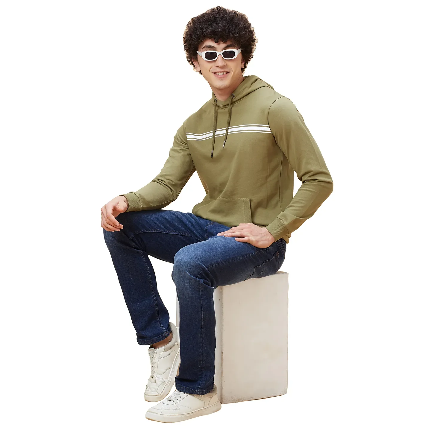 Olive Regular Fit  Long Sleeves Men's Hoodie by Being Human Clothing - Image 6