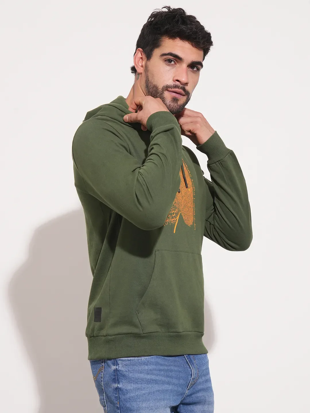 Green Regular Fit Round Neck Long Sleeves Men's Hoodie by Being Human Clothing - Image 3