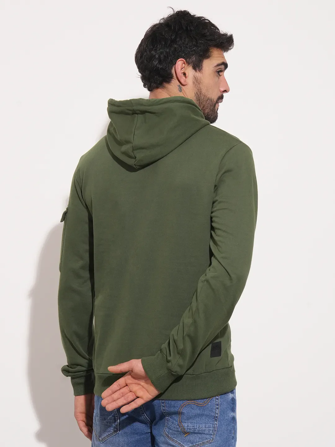 Green Regular Fit Round Neck Long Sleeves Men's Hoodie by Being Human Clothing - Image 5