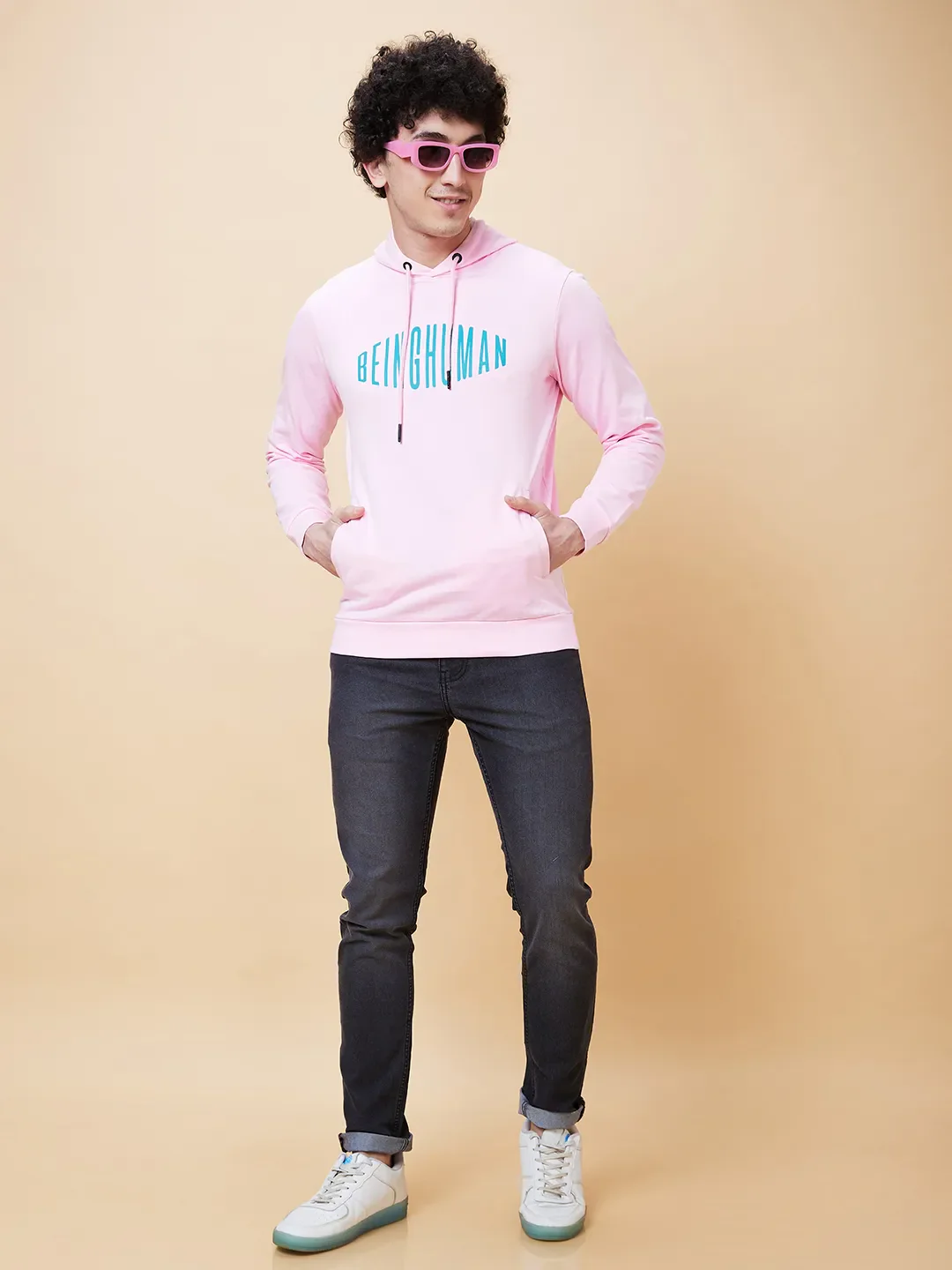 Pink Regular Fit Men's Hoodie by Being Human Clothing - Image 5