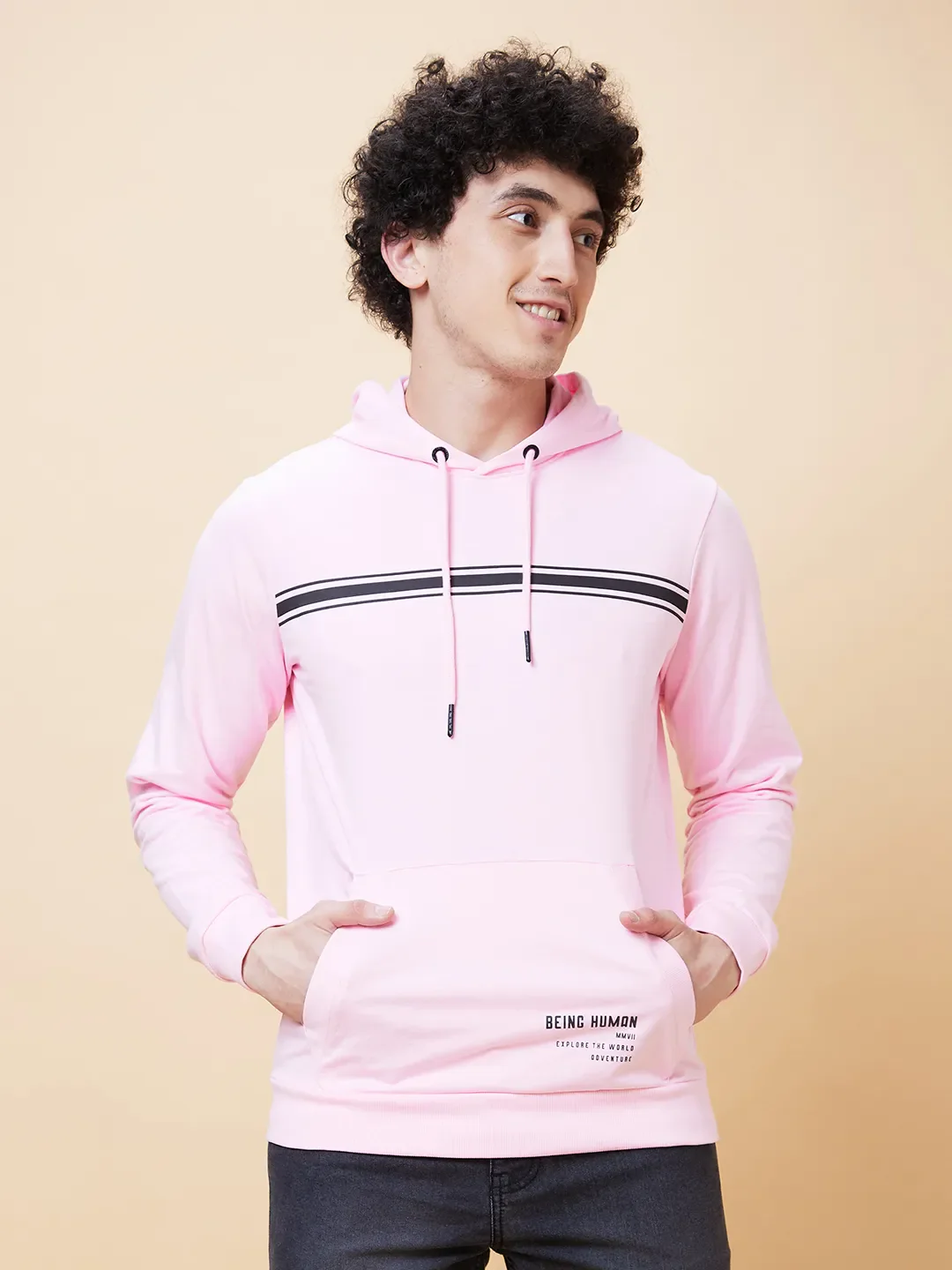 Pink Regular Fit Men's Hoodie by Being Human Clothing