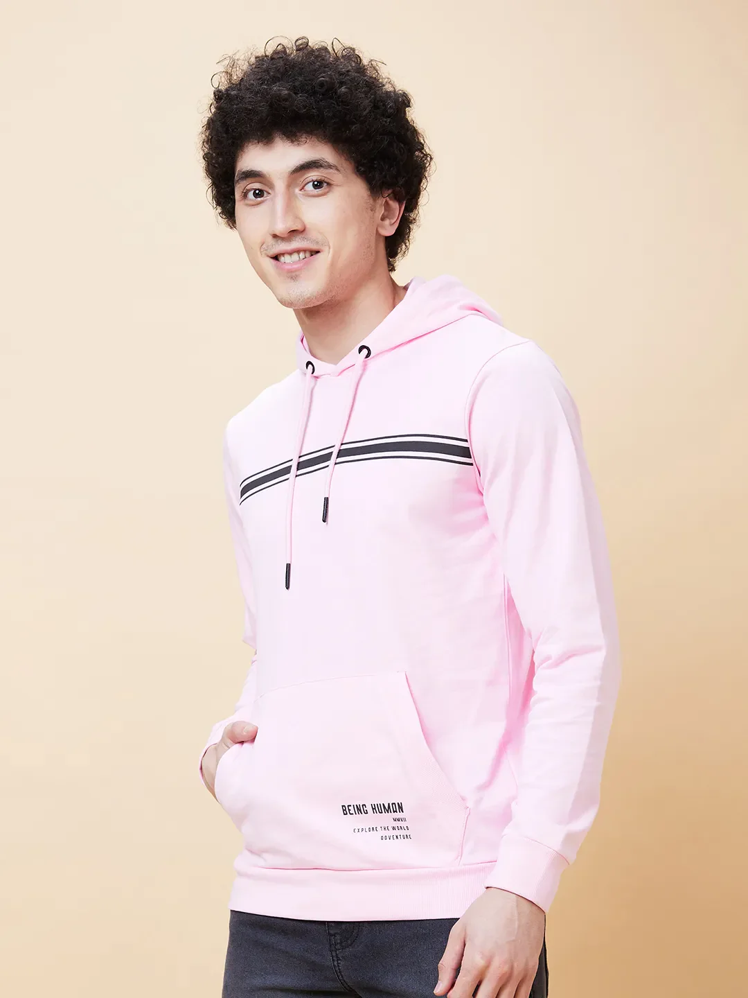 Pink Regular Fit Men's Hoodie by Being Human Clothing - Image 4