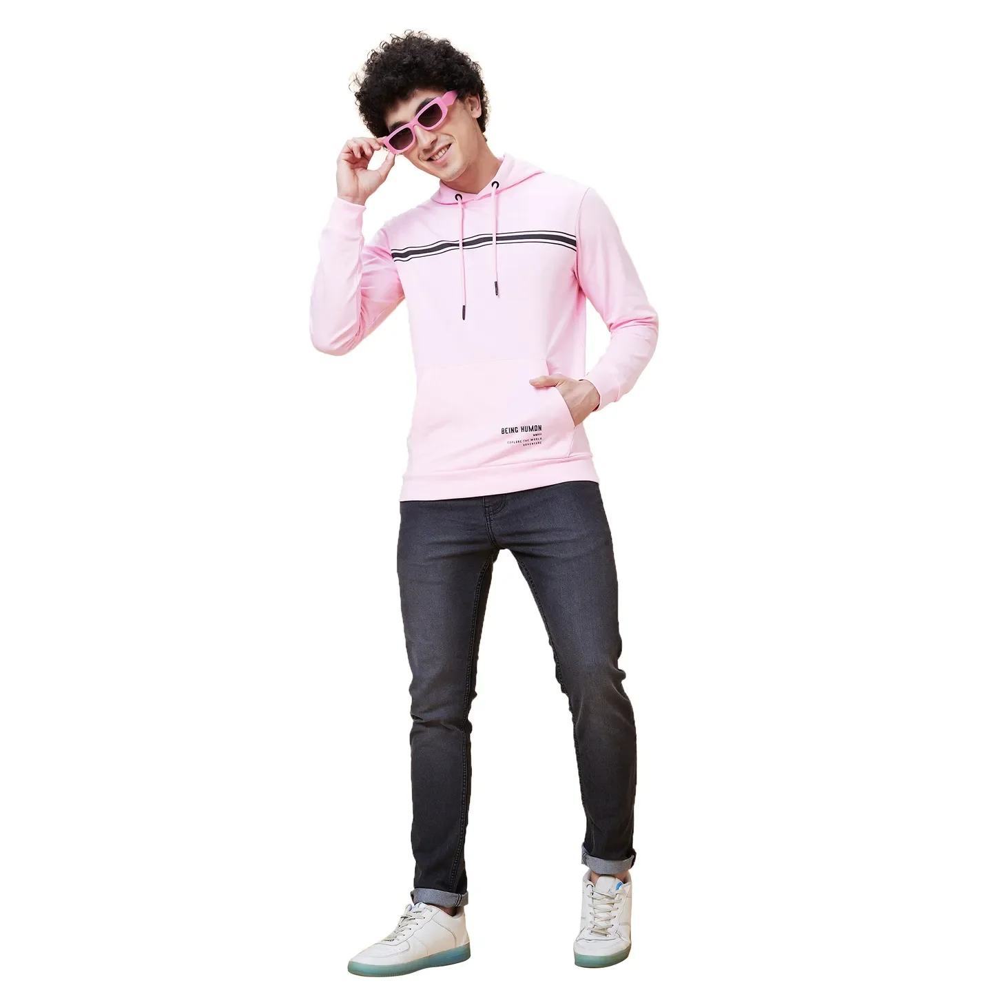 Pink Regular Fit Men's Hoodie by Being Human Clothing - Image 6