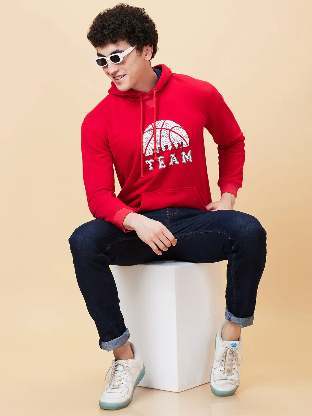 Red Regular Fit  Long Sleeves Men's Hoodie by Being Human Clothing - Image 5
