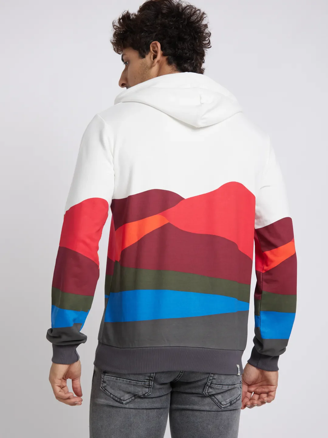 White Regular Fit Round Neck Long Sleeves Men's Hoodie by Being Human Clothing - Image 3