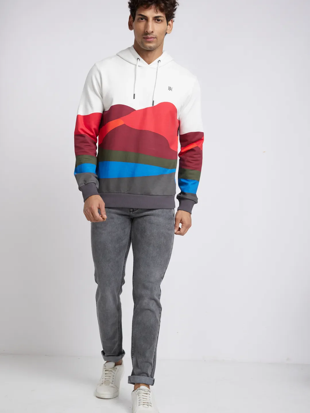 White Regular Fit Round Neck Long Sleeves Men's Hoodie by Being Human Clothing - Image 5
