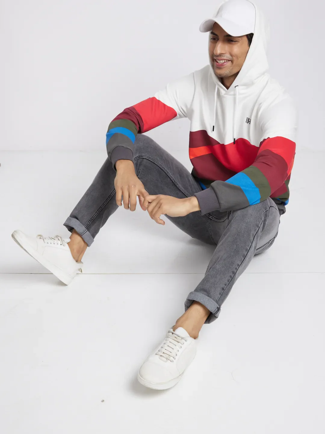 White Regular Fit Round Neck Long Sleeves Men's Hoodie by Being Human Clothing - Image 6