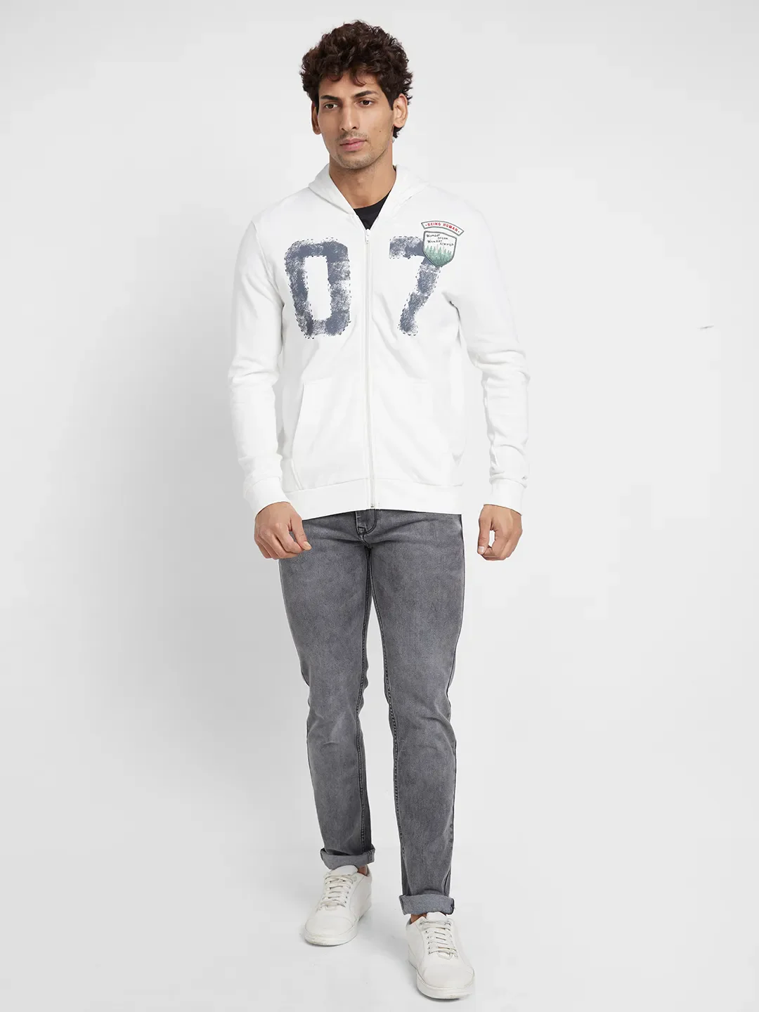 White Regular Fit Long Sleeves Men's Hoodie by Being Human Clothing - Image 2