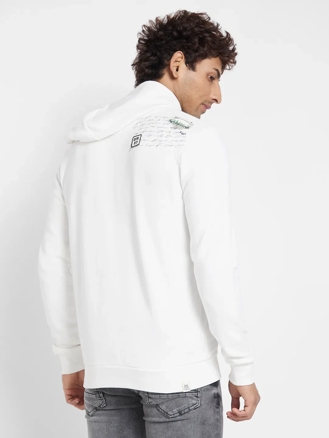 White Regular Fit Long Sleeves Men's Hoodie by Being Human Clothing - Image 3