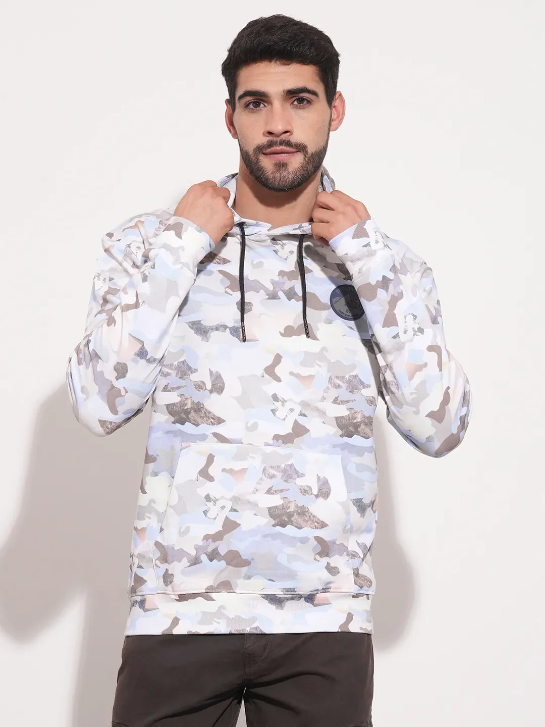 White Regular Fit Round Neck Long Sleeves Men's Hoodie by Being Human Clothing