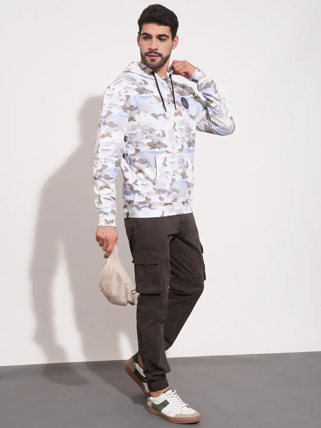 White Regular Fit Round Neck Long Sleeves Men's Hoodie by Being Human Clothing - Image 4