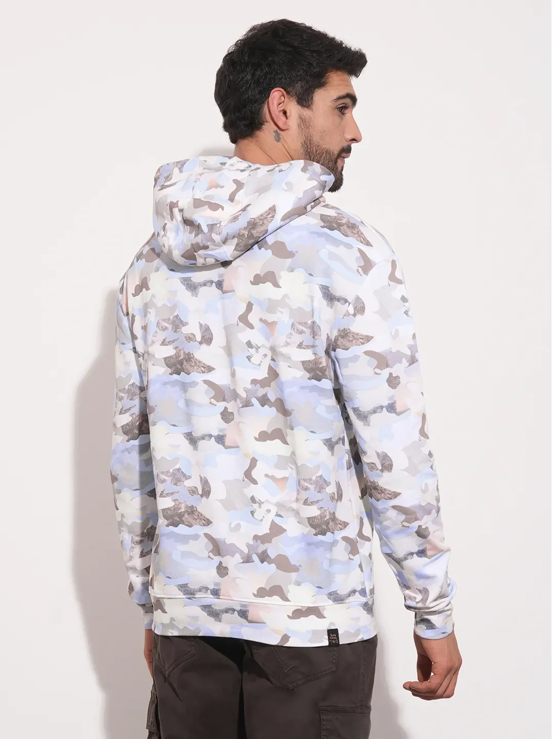 White Regular Fit Round Neck Long Sleeves Men's Hoodie by Being Human Clothing - Image 5