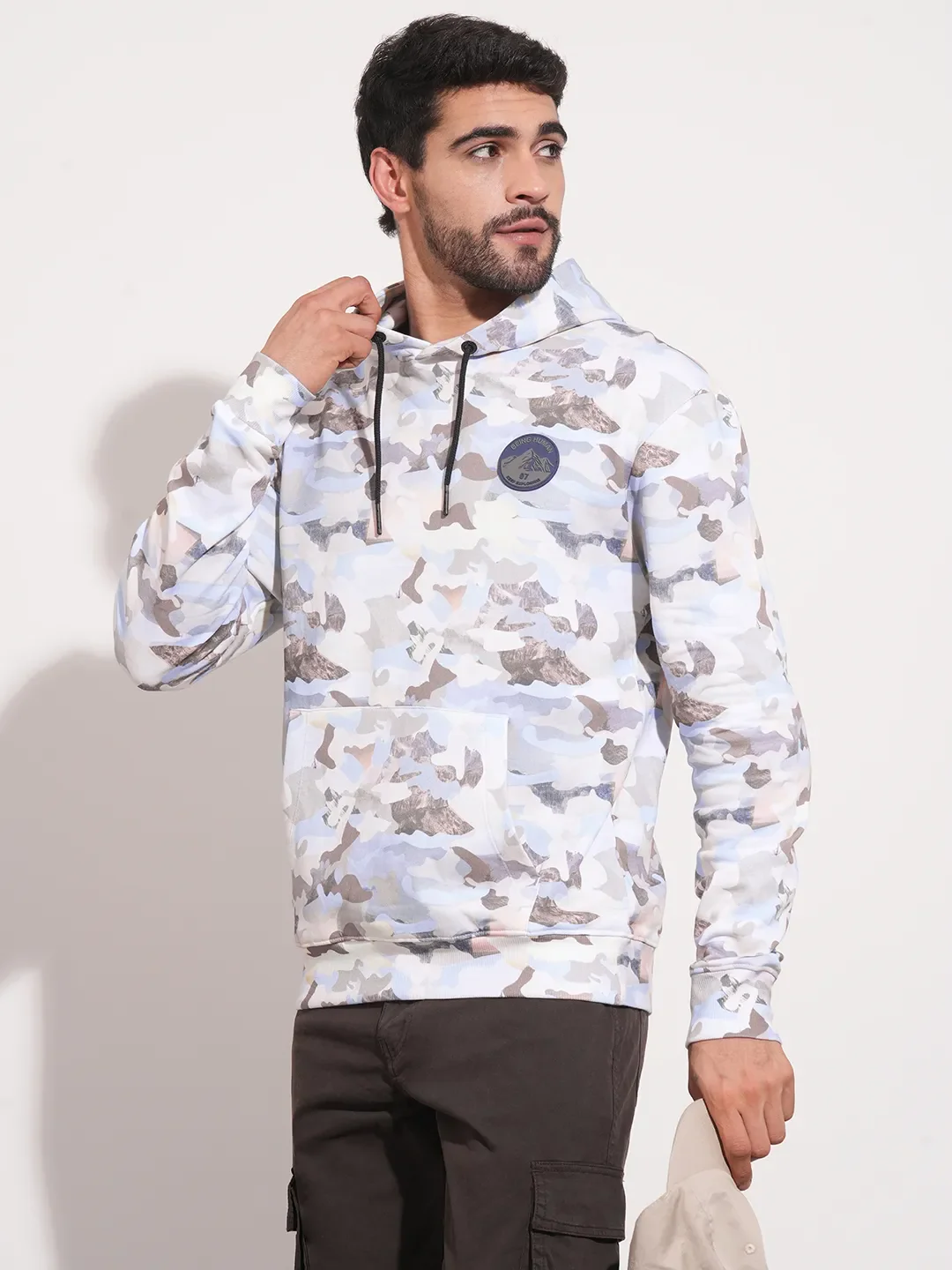 White Regular Fit Round Neck Long Sleeves Men's Hoodie by Being Human Clothing - Image 7