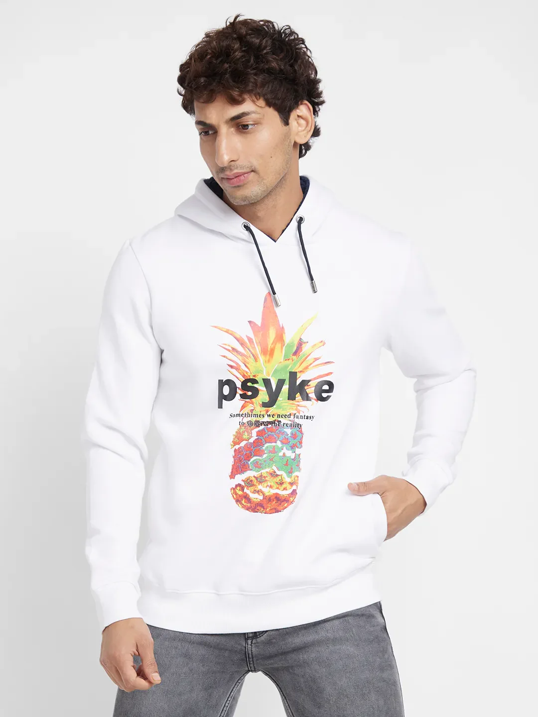White Regular Fit Men's Hoodie by Being Human Clothing
