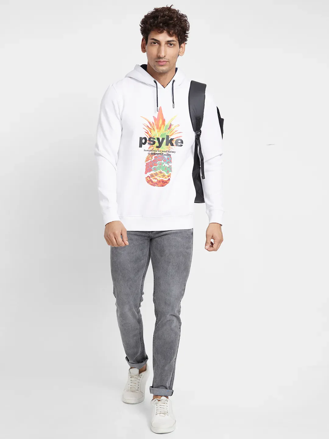White Regular Fit Men's Hoodie by Being Human Clothing - Image 5