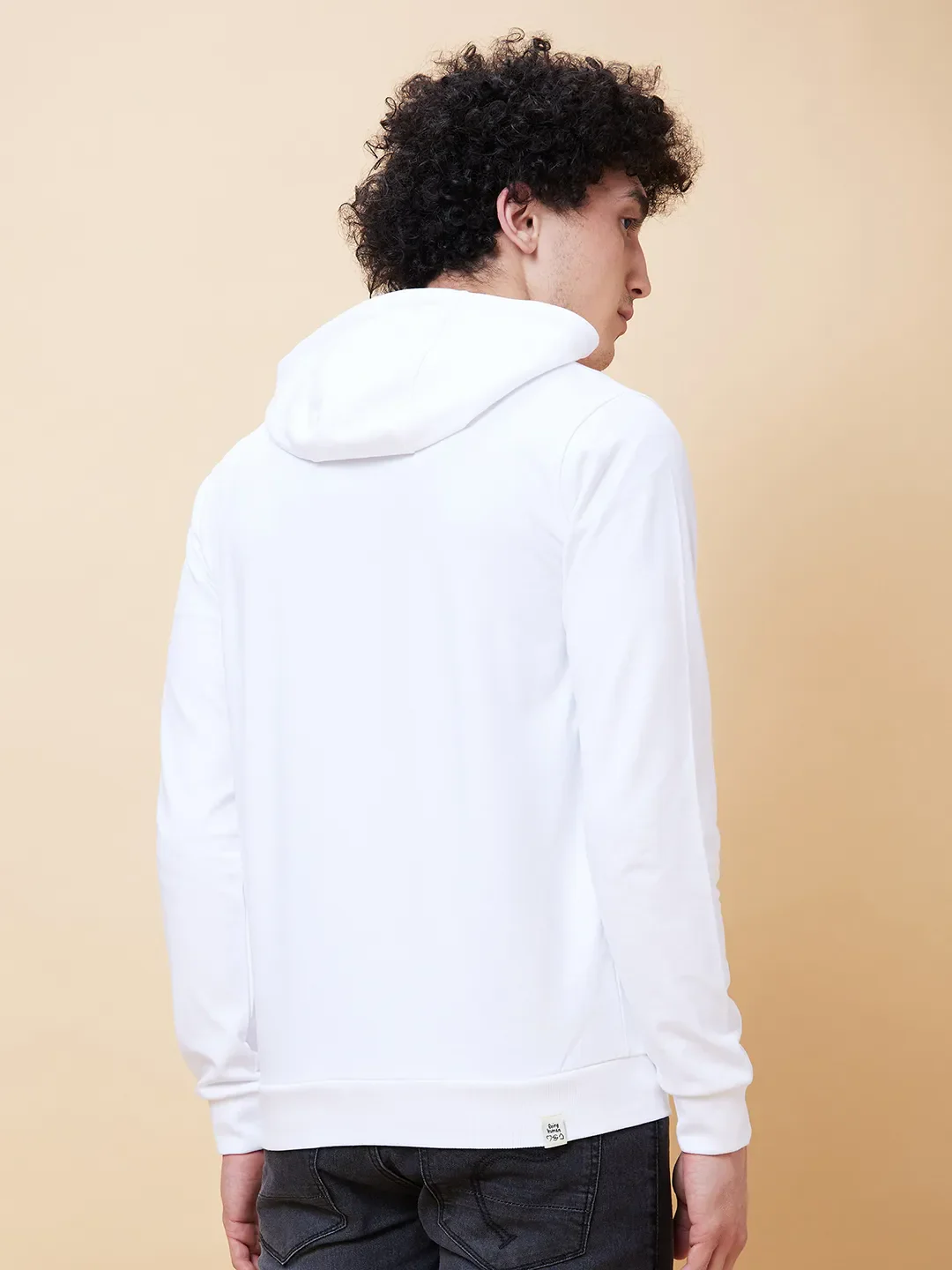 White Regular Fit  Long Sleeves Men's Hoodie by Being Human Clothing - Image 2