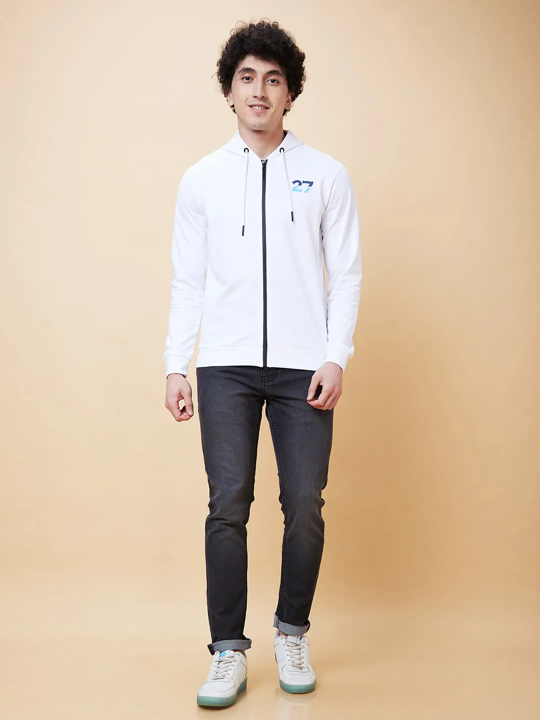 White Regular Fit  Long Sleeves Men's Hoodie by Being Human Clothing - Image 3