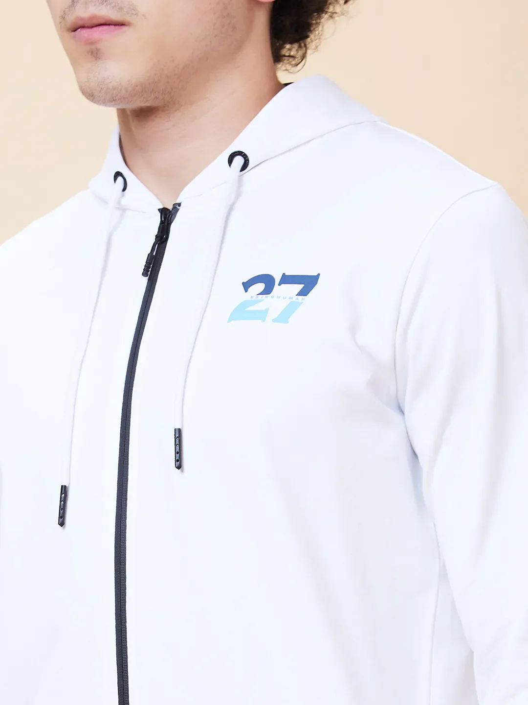 White Regular Fit  Long Sleeves Men's Hoodie by Being Human Clothing - Image 5