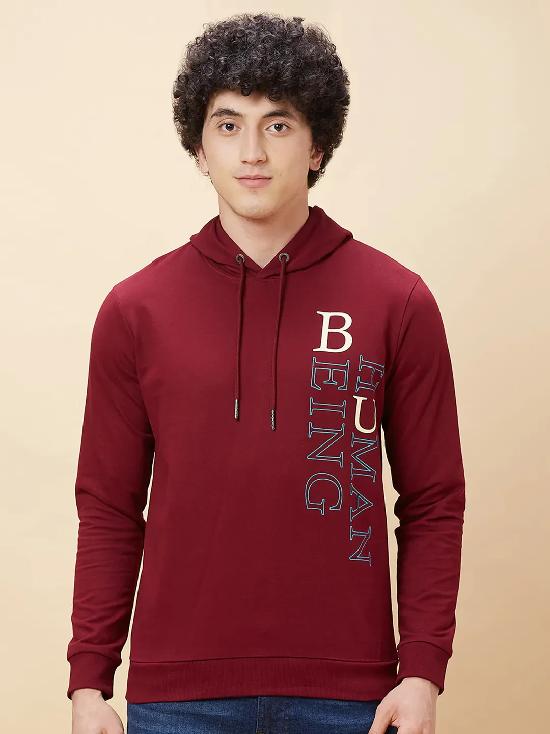 Red Regular Fit  Long Sleeves Men's Hoodie by Being Human Clothing