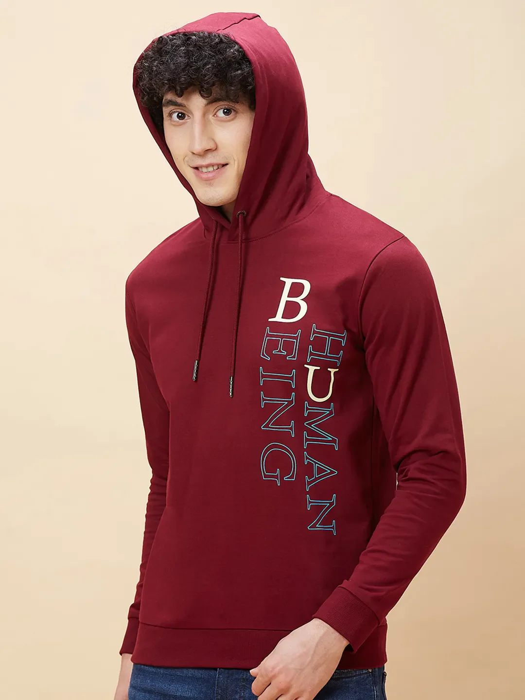 Red Regular Fit  Long Sleeves Men's Hoodie by Being Human Clothing - Image 4
