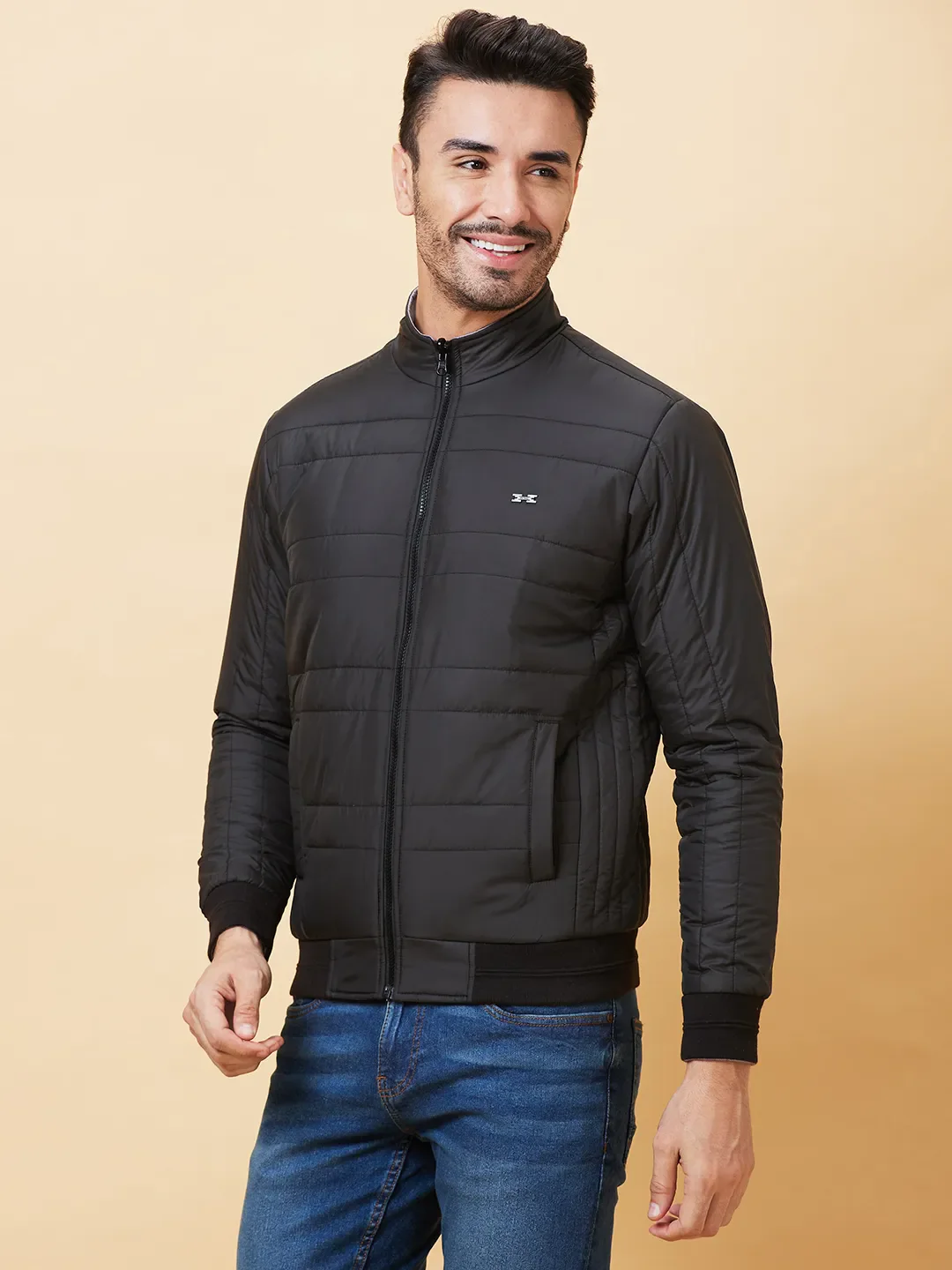 Black Regular Fit Long Sleeves Men's Jacket by Being Human Clothing - Image 4