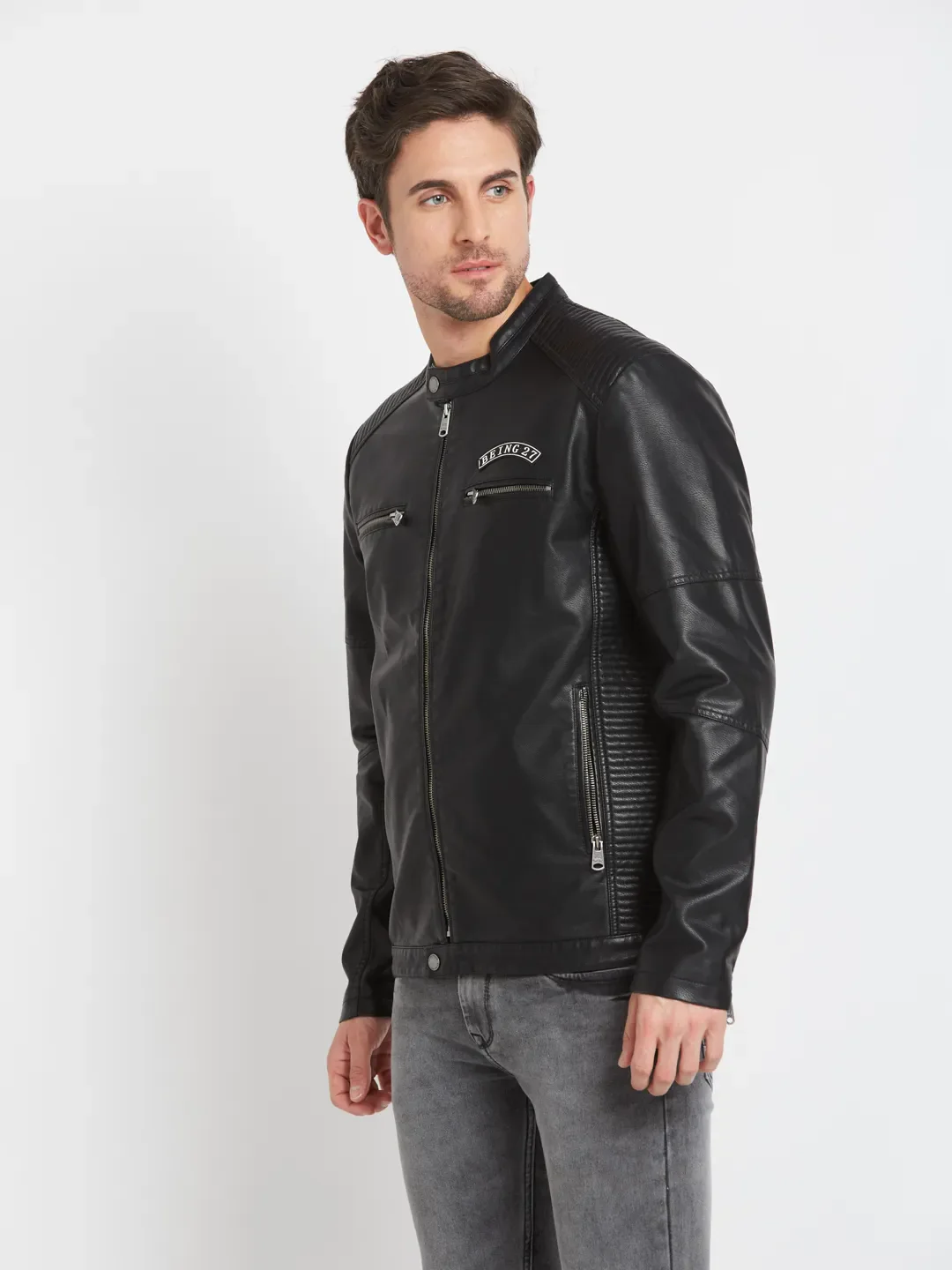 Black Regular Fit Long Sleeves Men's Jacket by Being Human Clothing - Image 2