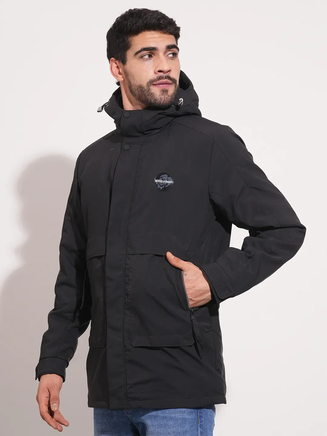 Black Regular Fit Long Sleeves Men's Jacket by Being Human Clothing - Image 4