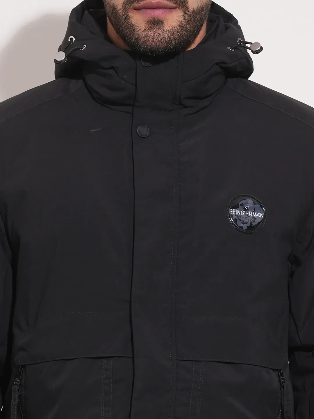 Black Regular Fit Long Sleeves Men's Jacket by Being Human Clothing - Image 5