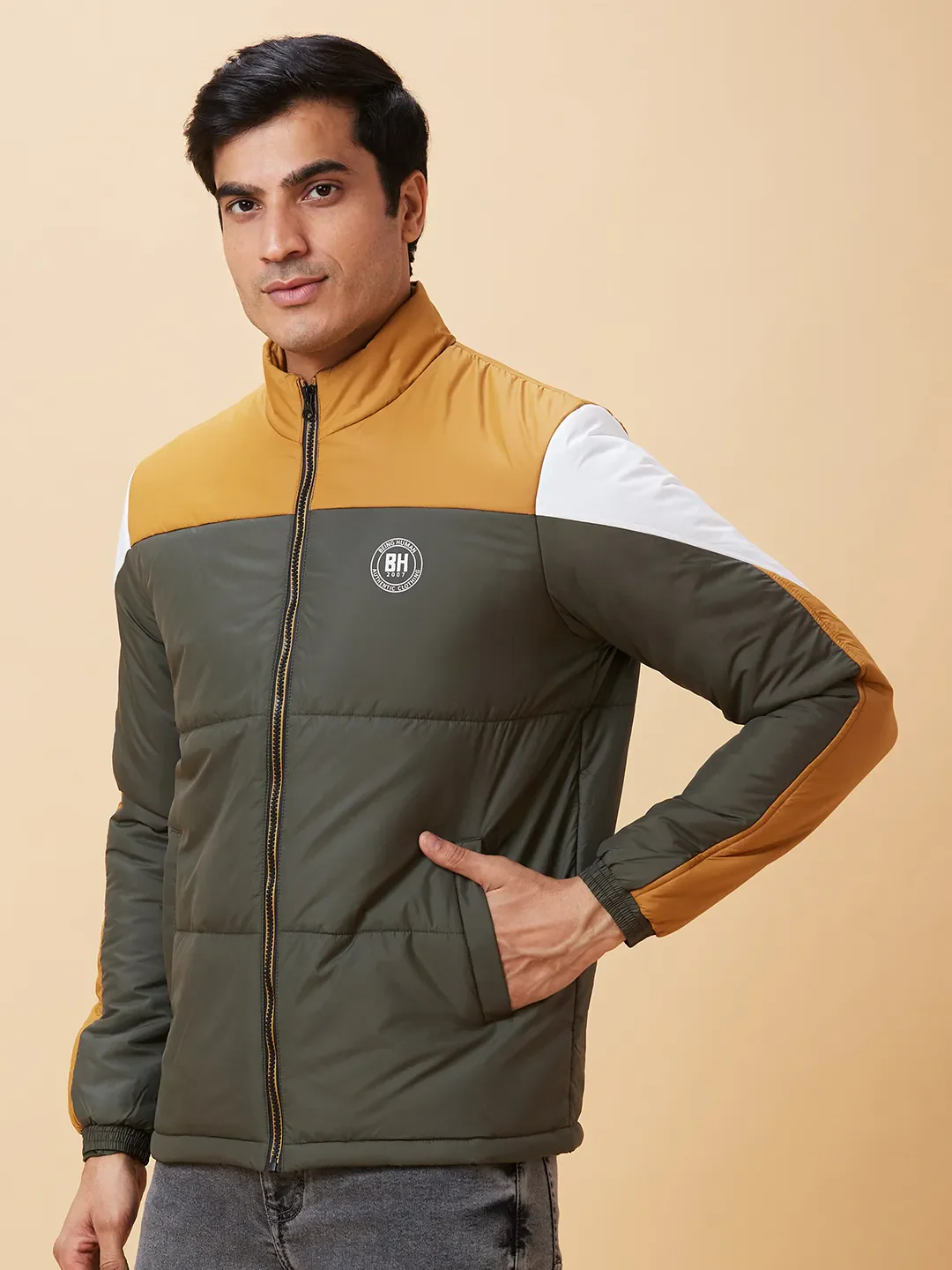 Bottle Green Regular Fit Men's Jacket by Being Human Clothing - Image 4
