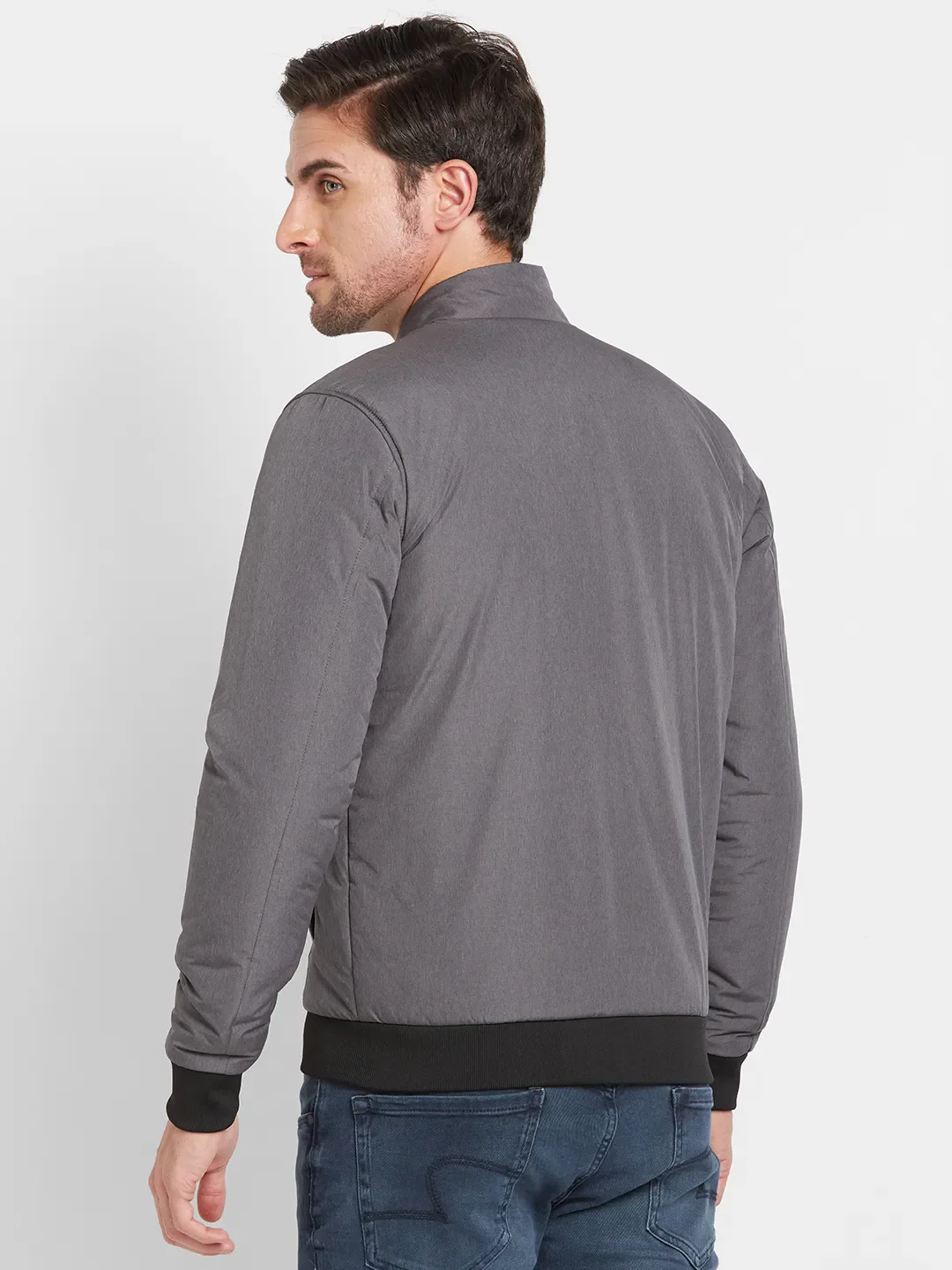 Grey Regular Fit Men's Jacket by Being Human Clothing - Image 3