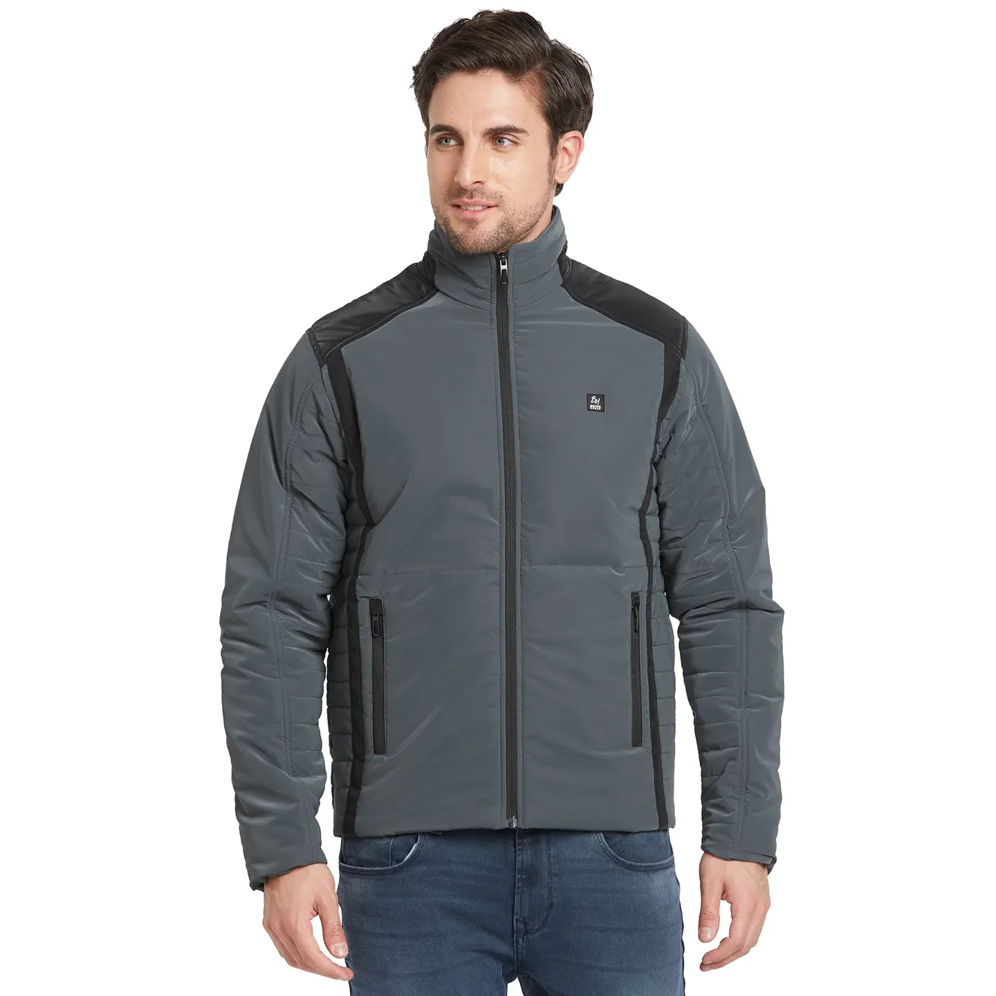 Grey Regular Fit Long Sleeves Men's Jacket by Being Human Clothing