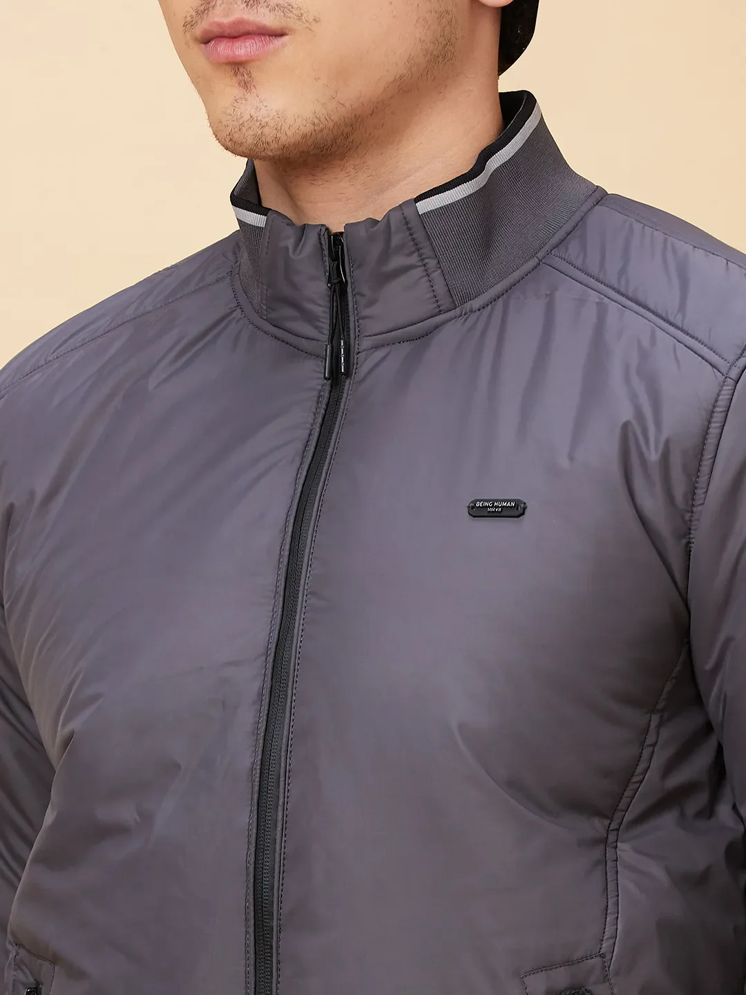 Grey Regular Fit Long Sleeves Men's Jacket by Being Human Clothing - Image 5