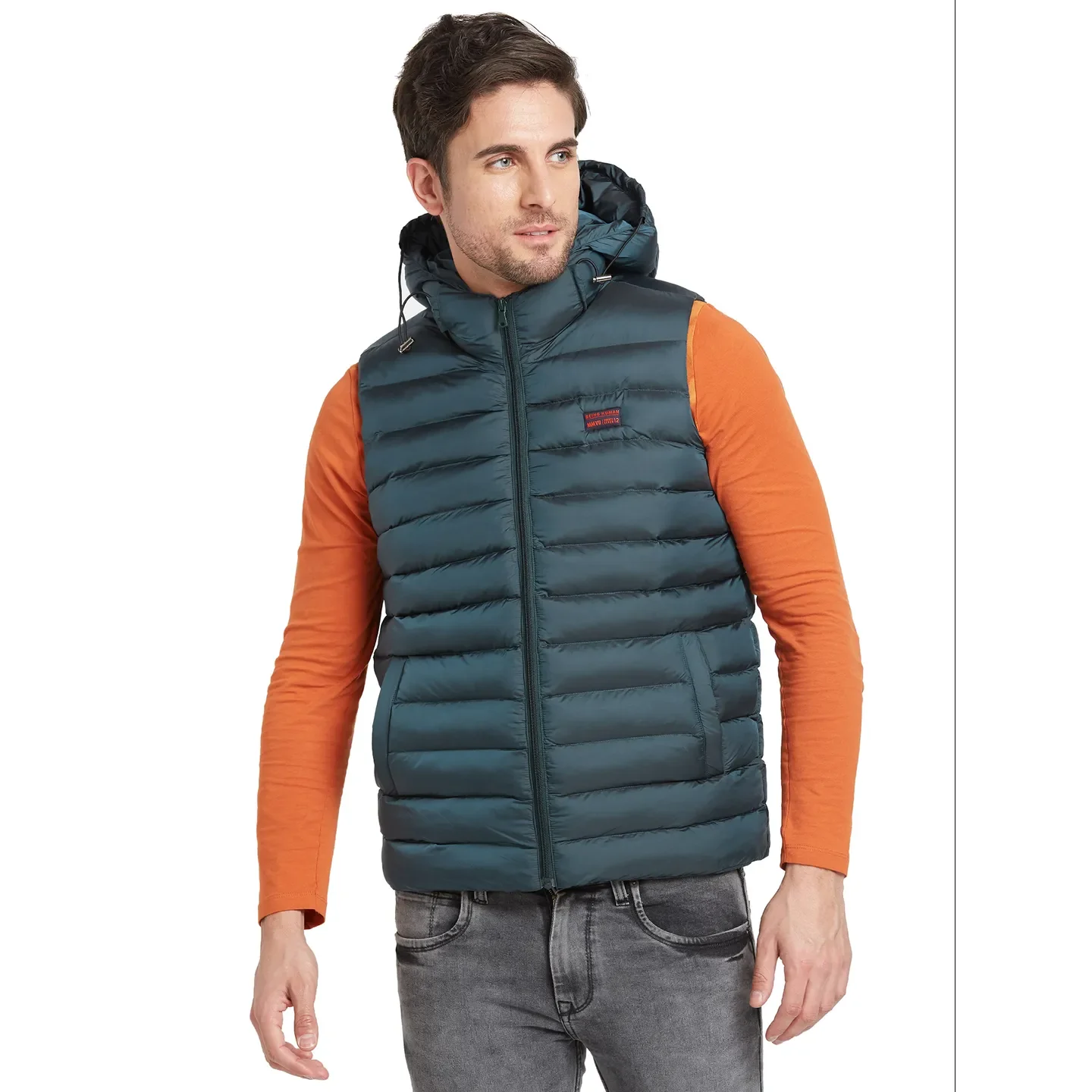 Green Regular Fit Sleevesles Men's Jacket by Being Human Clothing