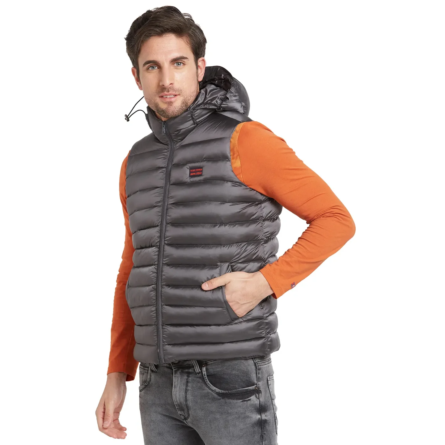 Grey Regular Fit Sleevesles Men's Jacket by Being Human Clothing - Image 4