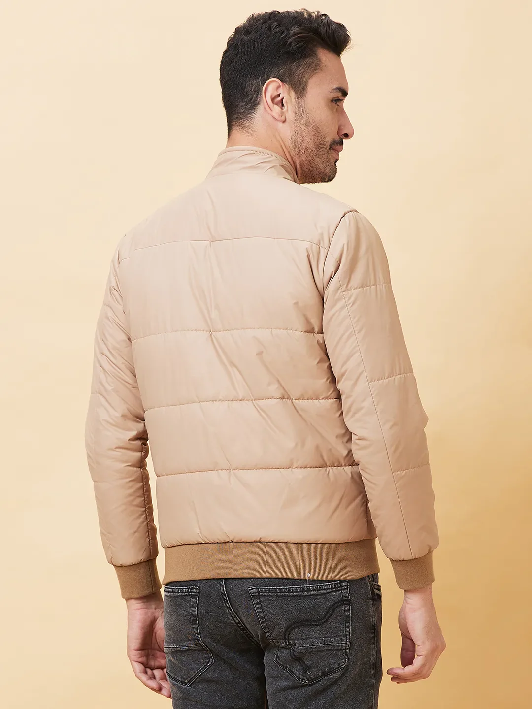 Khaki Regular Fit Long Sleeves Men's Jacket by Being Human Clothing - Image 3